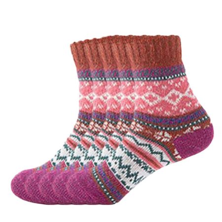 Anysox 5 Pairs Size 5-9 of Fashion Thick Warm Wool Socks Wind Flower Designed Cotton